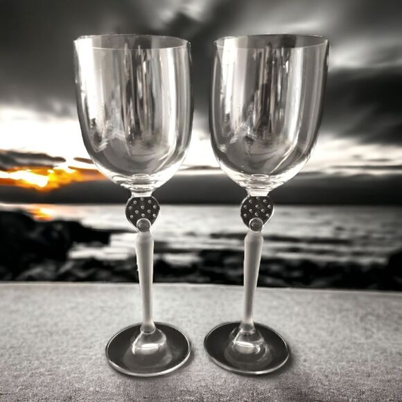 Mikasa MOONLIGHT FROST Wine Glass Goblet Crystal Long Frosted Stem 9.75" Bubbles - Picture 13 of 16